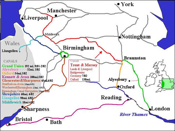 UK map - showing canals and our current area of travel