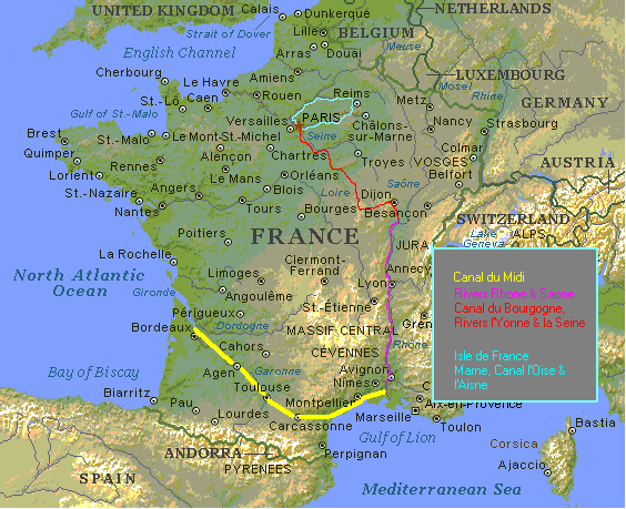 France map - showing canals and our current area of travel